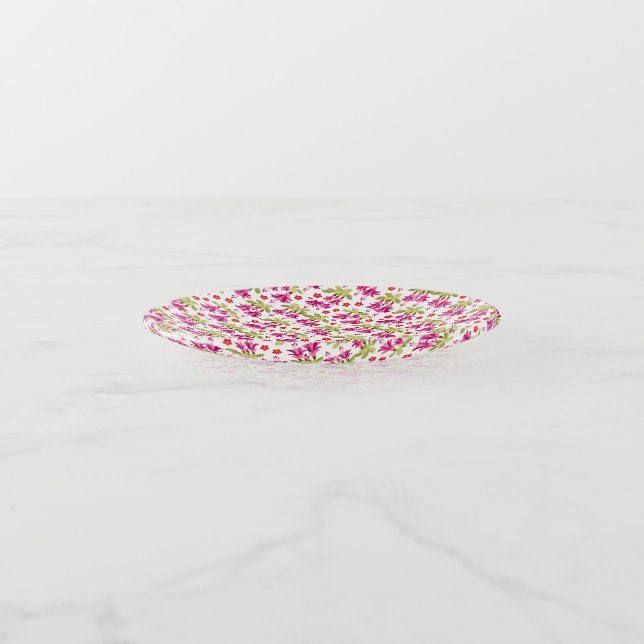 Pink Fuchsia Floral Pattern – Retro Botanical Trinket Tray (Angled)