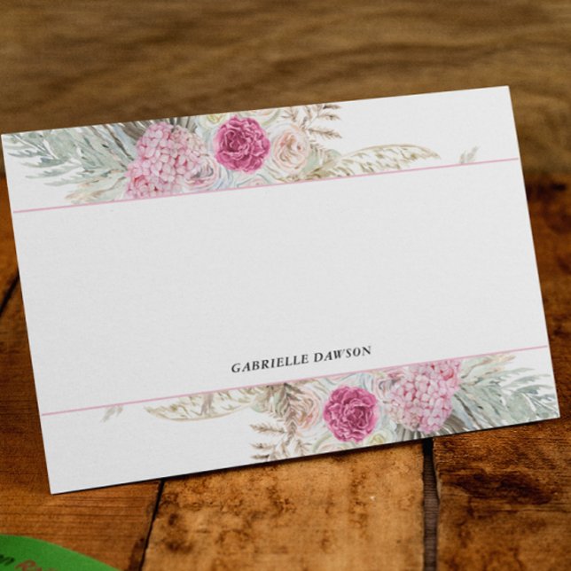 Pink Fuchsia Floral Personalized Note Cards (Creator Uploaded)