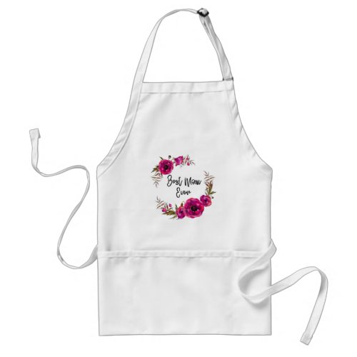 Pink Fuchsia Floral Poppies Wreath Best Mom Ever Adult Apron