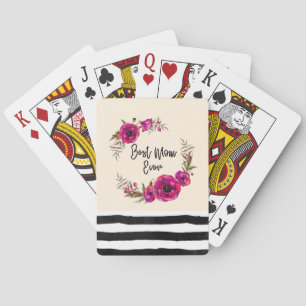Pink Fuchsia Floral Poppies Wreath Best Mom Ever Poker Cards