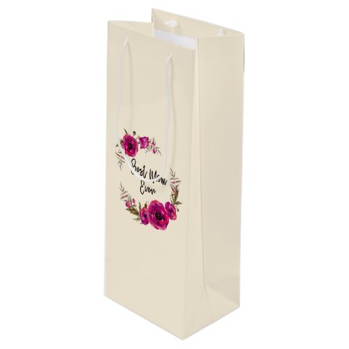 Pink Fuchsia Floral Poppies Wreath Best Mom Ever Wine Gift Bag