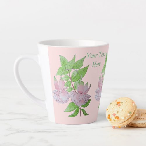 Pink fuchsia flower with leaves floral latte mug