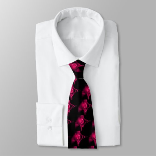 PINK FUCHSIA  FRACTAL ROSE IN BLACK Pattern Tie