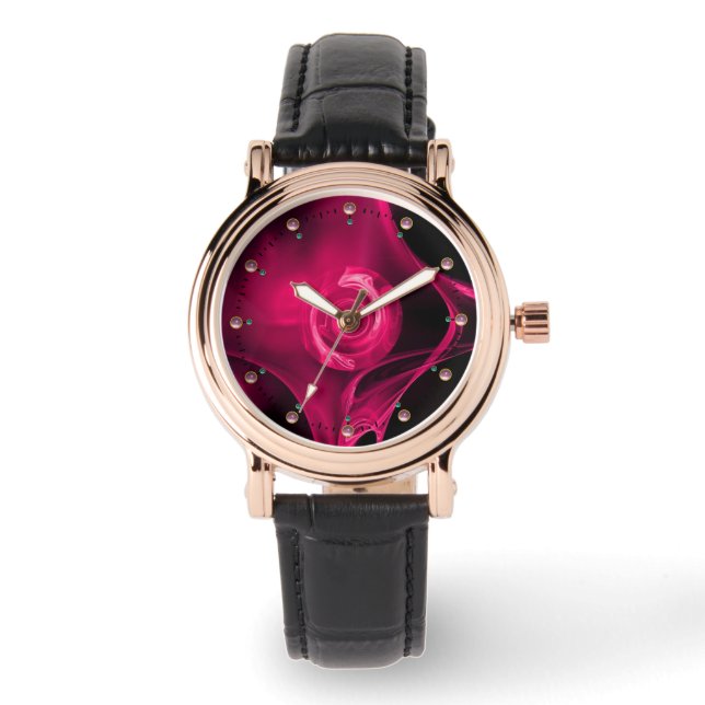 PINK FUCHSIA FRACTAL ROSE WATCH (Front)