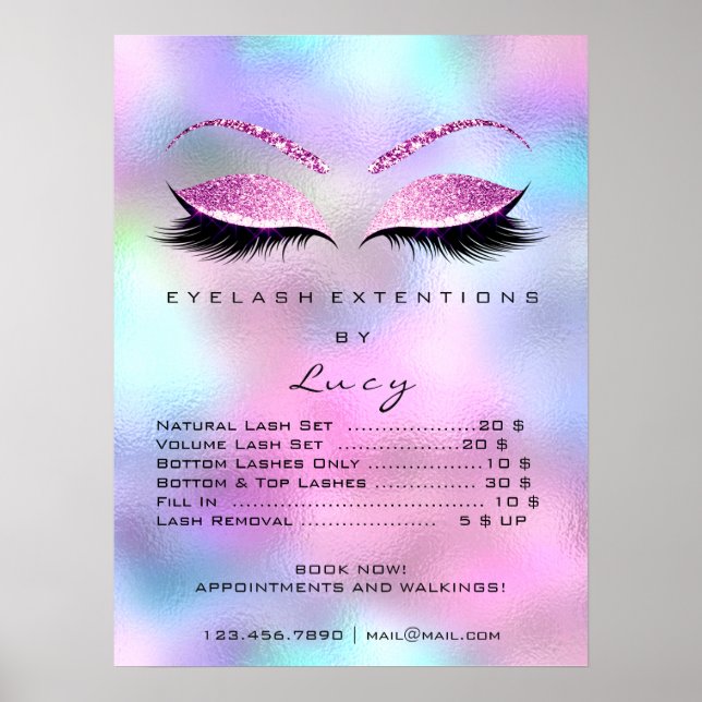 Pink Fuchsia Glitter Makeup Eyes Lashes Prices Poster (Front)