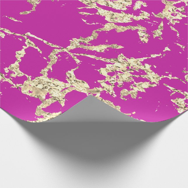 Pink Fuchsia Gold Marble Strokes Gift Idea  Wrapping Paper (Corner)