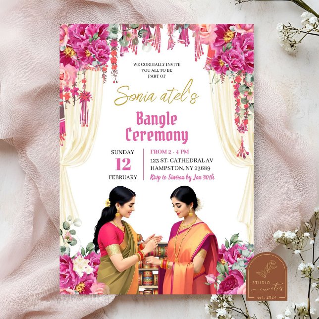 Pink Fuchsia India Bangle Choora Ceremony Invitation (Creator Uploaded)
