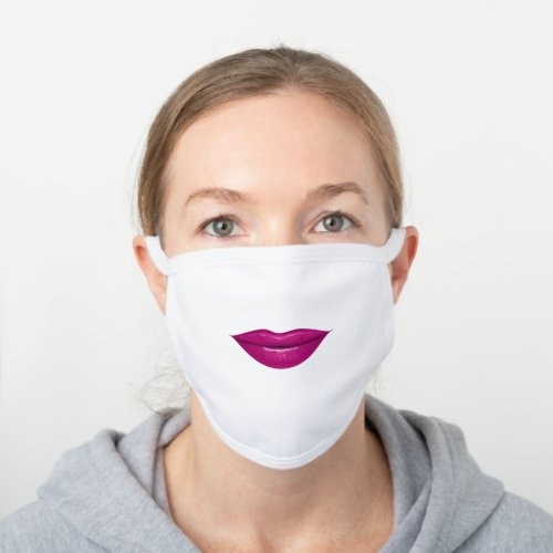 PINK FUCHSIA  LIPS WHITE COTTON FACE MASK