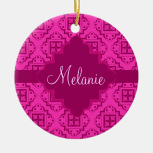 Pink Fuchsia & Magenta Arabesque Moroccan Graphic Ceramic Ornament