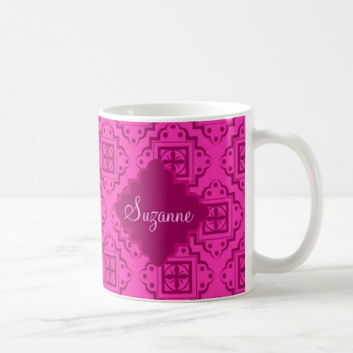 Pink Fuchsia  Magenta Arabesque Moroccan Graphic Coffee Mug