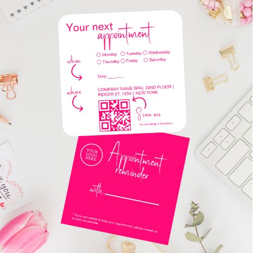 Pink fuchsia Modern Beauty Salon QR code  Appointment Card