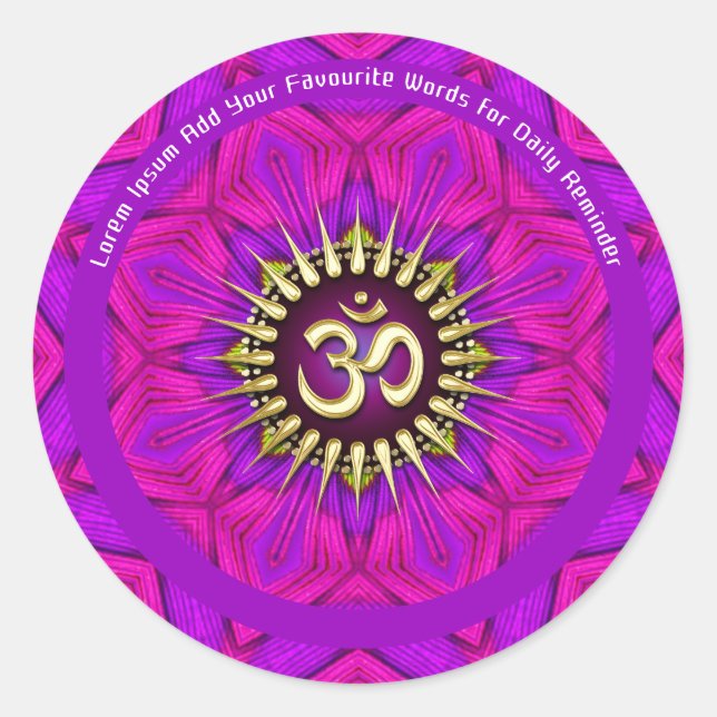 Pink Fuchsia Om Energy Flower Power Mandala Classic Round Sticker (Front)