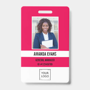 Pink Fuchsia Photo Employee Logo QR CODE Security Badge