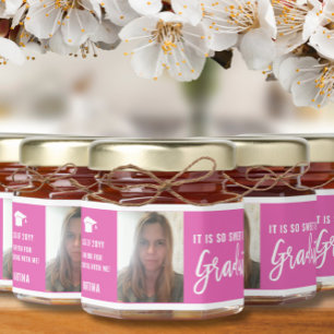 Pink Fuchsia  Photo Graduation Thank you Honey Jar Favors