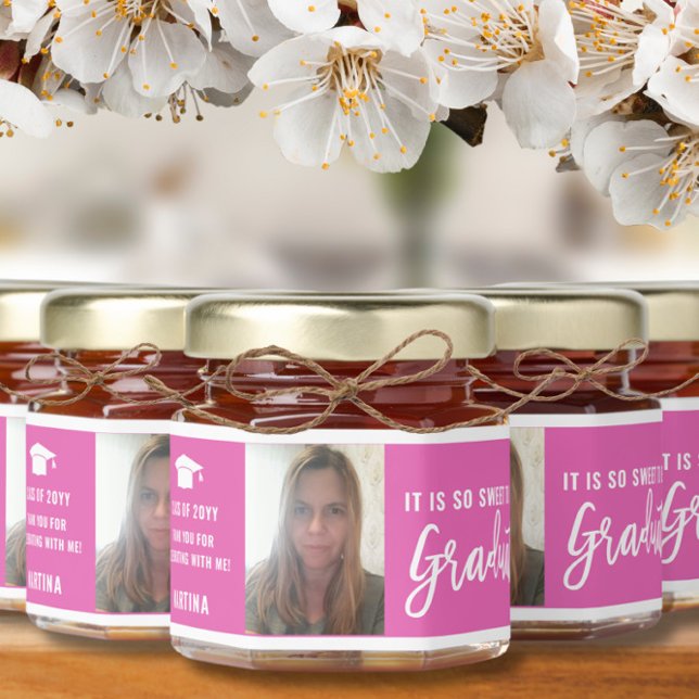 Pink Fuchsia  Photo Graduation Thank you Honey Jar Favors (Creator Uploaded)
