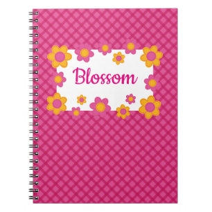 Pink fuchsia plaid cute girl spring floral design. notebook