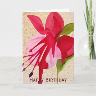 Pink Fuchsia pop art watercolour flower birthday Card