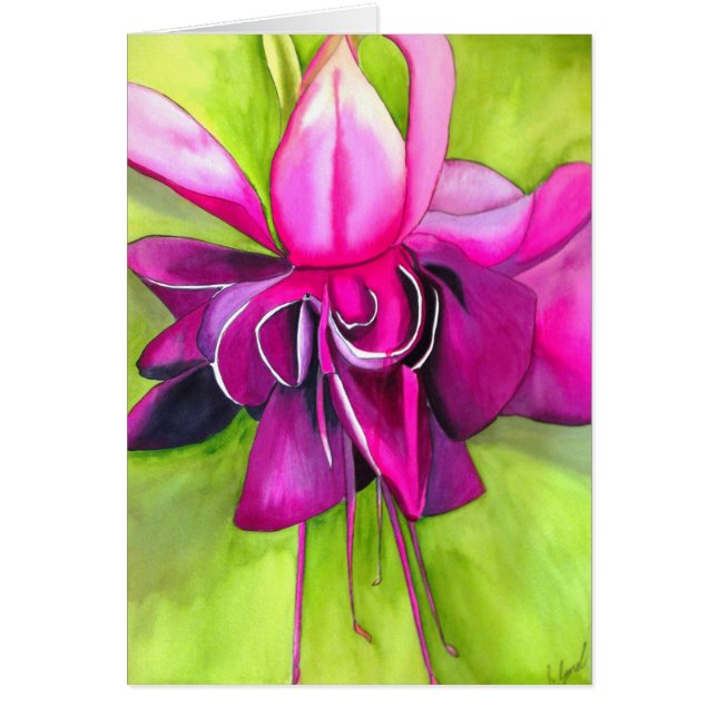 Pink Fuchsia pop art watercolour flower Cards (Front)