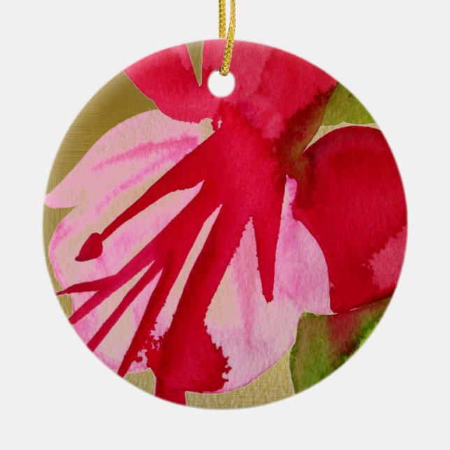 Pink Fuchsia pop art watercolour flower Ceramic Ornament (Front)
