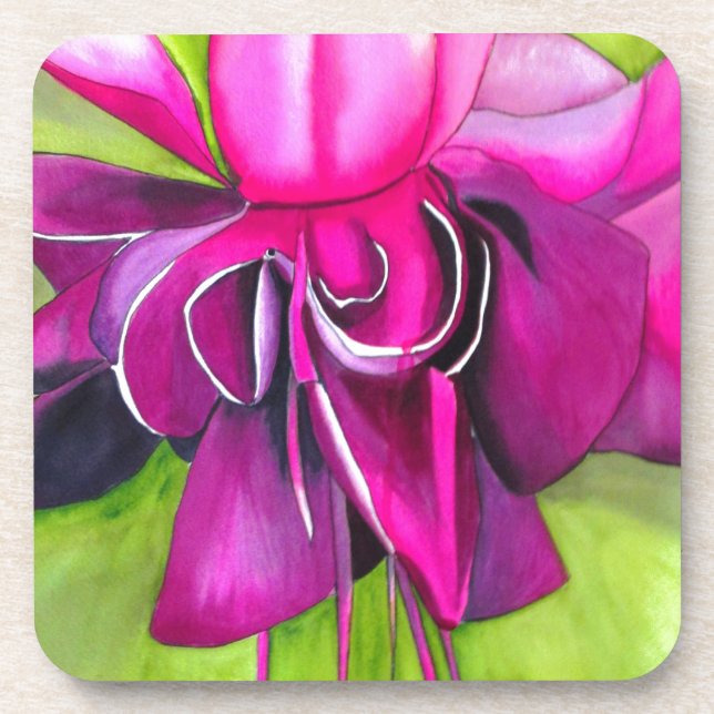 Pink Fuchsia pop art watercolour flower Drink Coaster (Front)