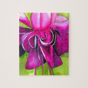 Pink Fuchsia pop art watercolour flower Jigsaw Puzzle