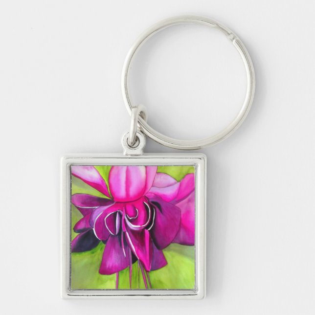 Pink Fuchsia pop art watercolour flower Keychain (Front)