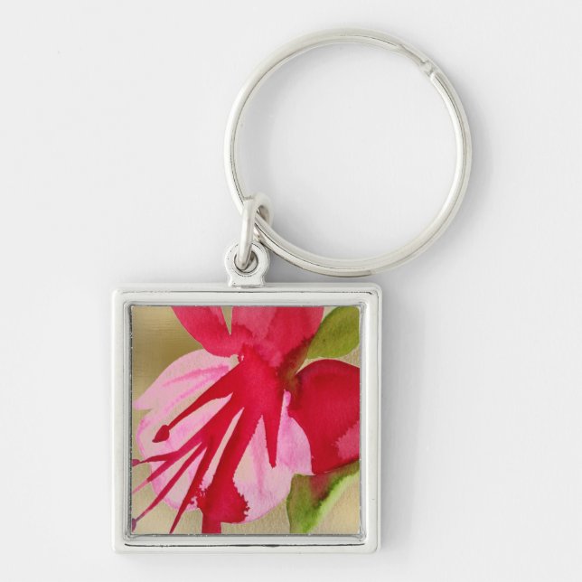 Pink Fuchsia pop art watercolour flower Keychain (Front)