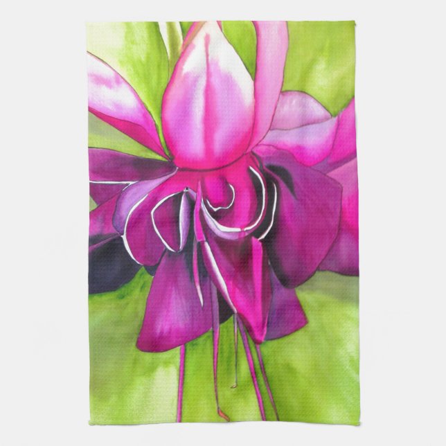 Pink Fuchsia pop art watercolour flower Kitchen Towel (Vertical)