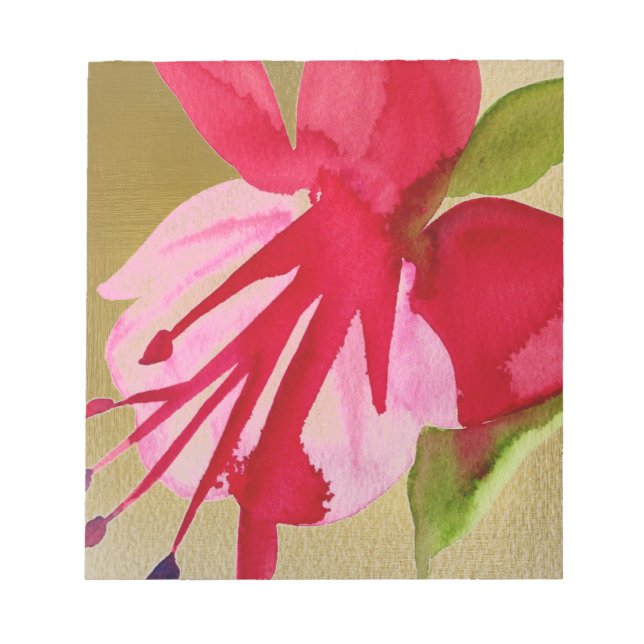 Pink Fuchsia pop art watercolour flower Notepad (Front)