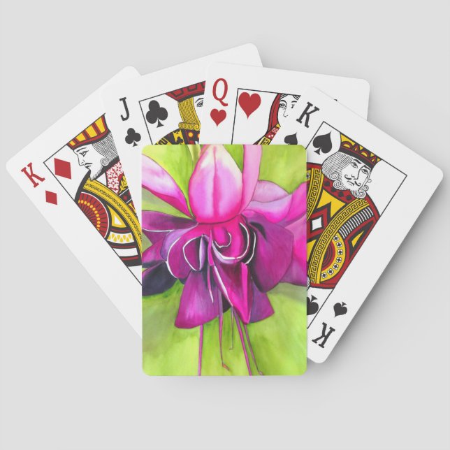 Pink Fuchsia pop art watercolour flower Poker Cards (Back)
