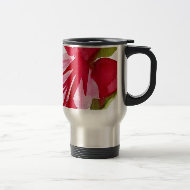 Pink Fuchsia pop art watercolour flower Travel Mug (Right)