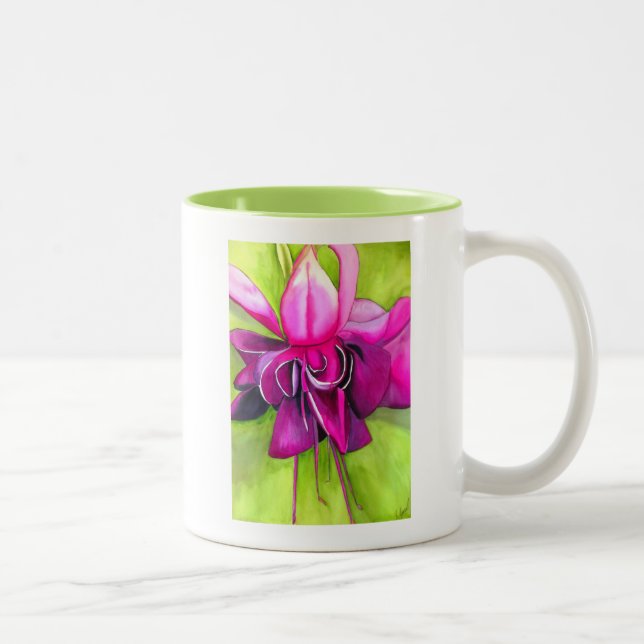 Pink Fuchsia pop art watercolour flower Two-Tone Coffee Mug (Right)