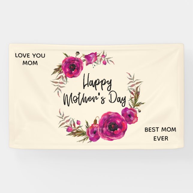 Pink Fuchsia Poppies  Best Mom Ever - Mother's Day Banner (Horizontal)
