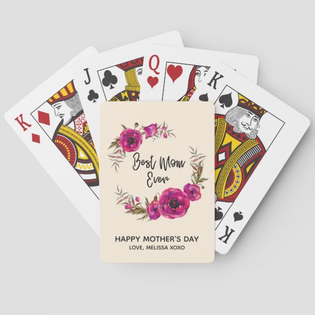 Pink Fuchsia Poppies  Best Mom Ever - Mother's Day Poker Cards (Back)