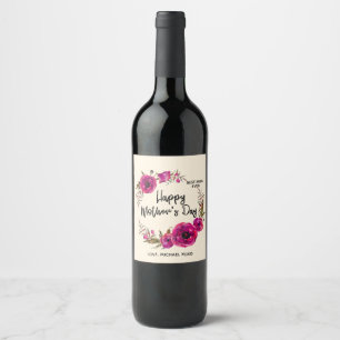 Pink Fuchsia Poppies Best Mom Ever - Mother's Day Wine Label
