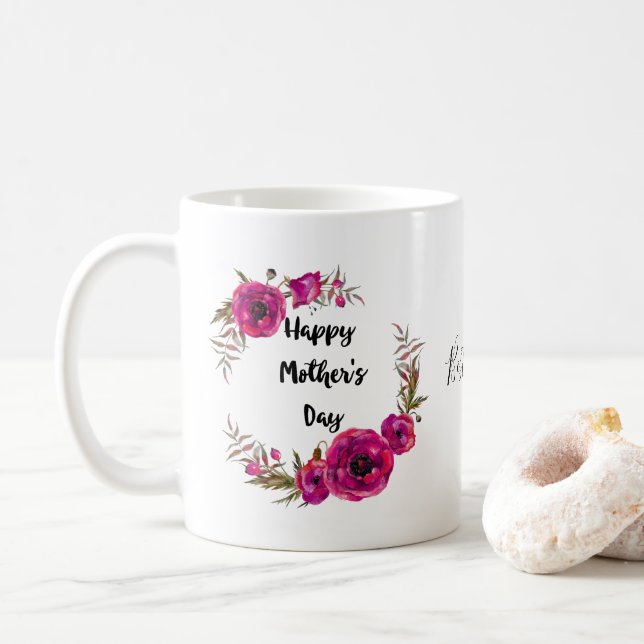 Pink Fuchsia Poppies  Best Mom - Mother's Day Coffee Mug (With Donut)