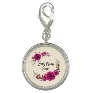 Pink Fuchsia Poppy Wreath  Best Mom Ever Charm