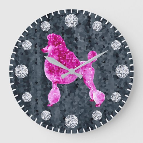 Pink Fuchsia Posh Poodle Diamond Dog Hour Large Clock