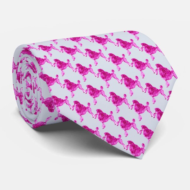 Pink Fuchsia Posh Poodle Neck Tie (Rolled)