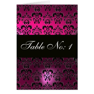 PINK FUCHSIA PURPLE BLACK DAMASK TABLE SEATING CARDS