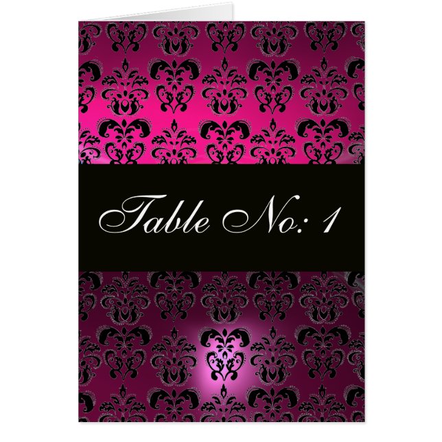 PINK FUCHSIA  PURPLE BLACK  DAMASK TABLE SEATING CARDS (Front)