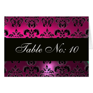 PINK FUCHSIA PURPLE BLACK DAMASK TABLE SEATING CARDS