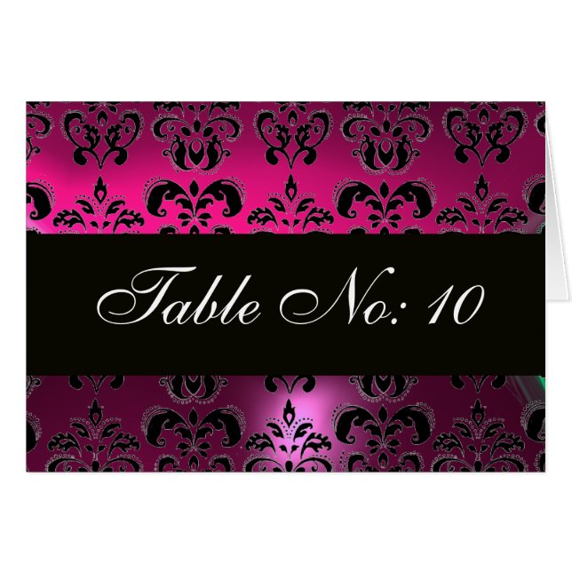 PINK FUCHSIA  PURPLE BLACK  DAMASK TABLE SEATING CARDS (Front Horizontal)