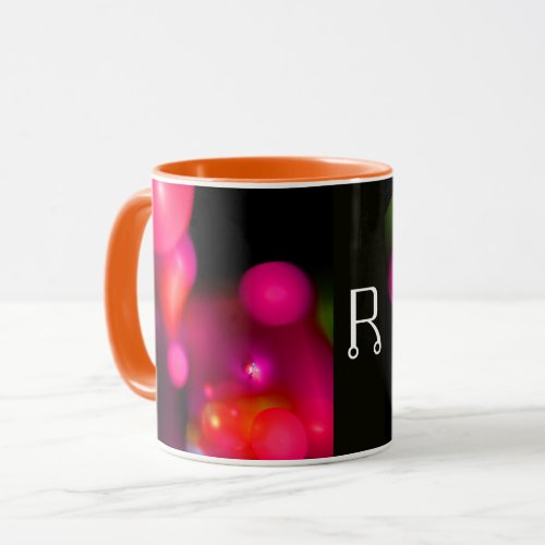 PINK FUCHSIA PURPLE BLACK FRACTAL BUBBLES MONOGRAM MUG