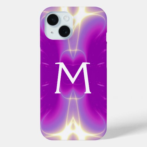 PINK FUCHSIA PURPLE FRACTAL LIGHT WAVES MONOGRAM iPhone 15 CASE