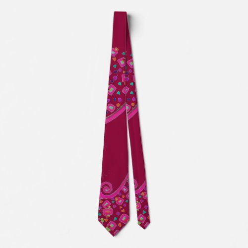 PINK FUCHSIA RED BURGUNDY ABSTRACT DECO NECK TIE