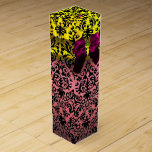 PINK FUCHSIA RIBBON, BLACK GOLD ART NOUVEAU DAMASK WINE GIFT BOX<br><div class="desc">Elegant gold yellow gift box with vibrant 3D topaz, purple amethyst gemstones , classy, unique Art Nouveau damask, easily customizable with your text for wedding wine, nuptial gift , sweet 16, baby showers, bridal showers, quinceanera birthday parties, Bat Mitzvah, romantic engagement showers, Christmas, , holiday , office , family reunions...</div>