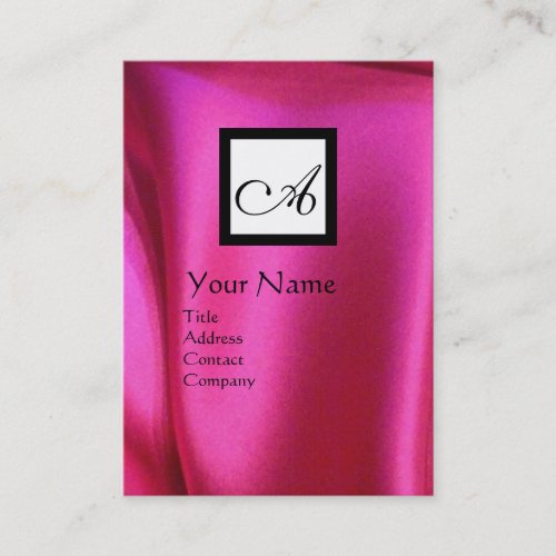 PINK FUCHSIA SILK CLOTH SQUARE MONOGRAM BUSINESS CARD