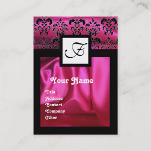 PINK FUCHSIA SILK DAMASK CLOTH ,SQUARE MONOGRAM BUSINESS CARD