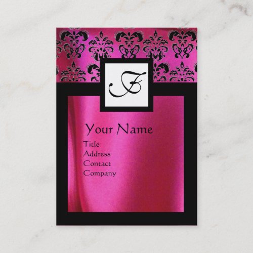 PINK FUCHSIA SILK DAMASK CLOTH SQUARE MONOGRAM BUSINESS CARD